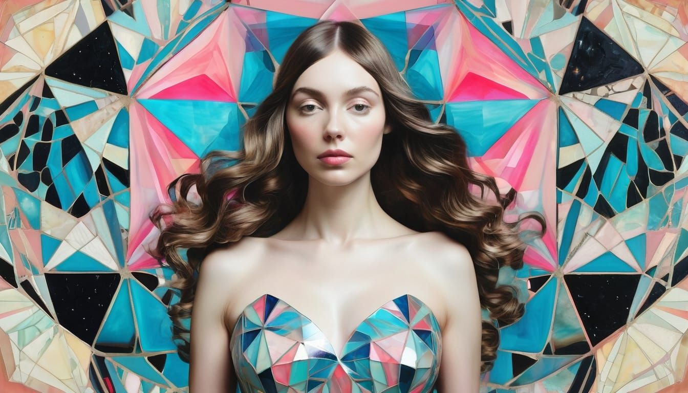 Ethereal Woman in a Surreal Op Art Portrait