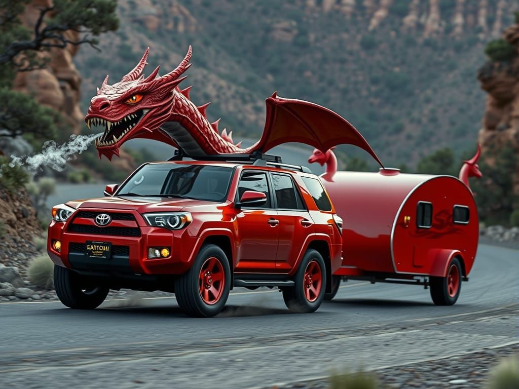 Red Dragon 4Runner on Red Rock Road: Digital Art
