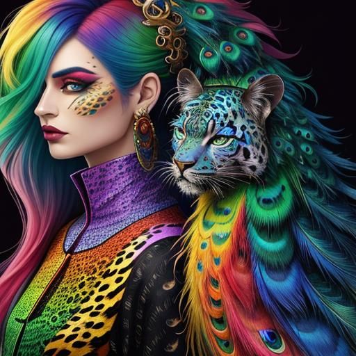 Woman with Rainbow Dragon Scales in Abstract Art