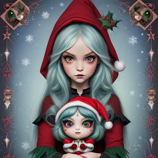 Cute Christmas Witch Art, Fantasy Style