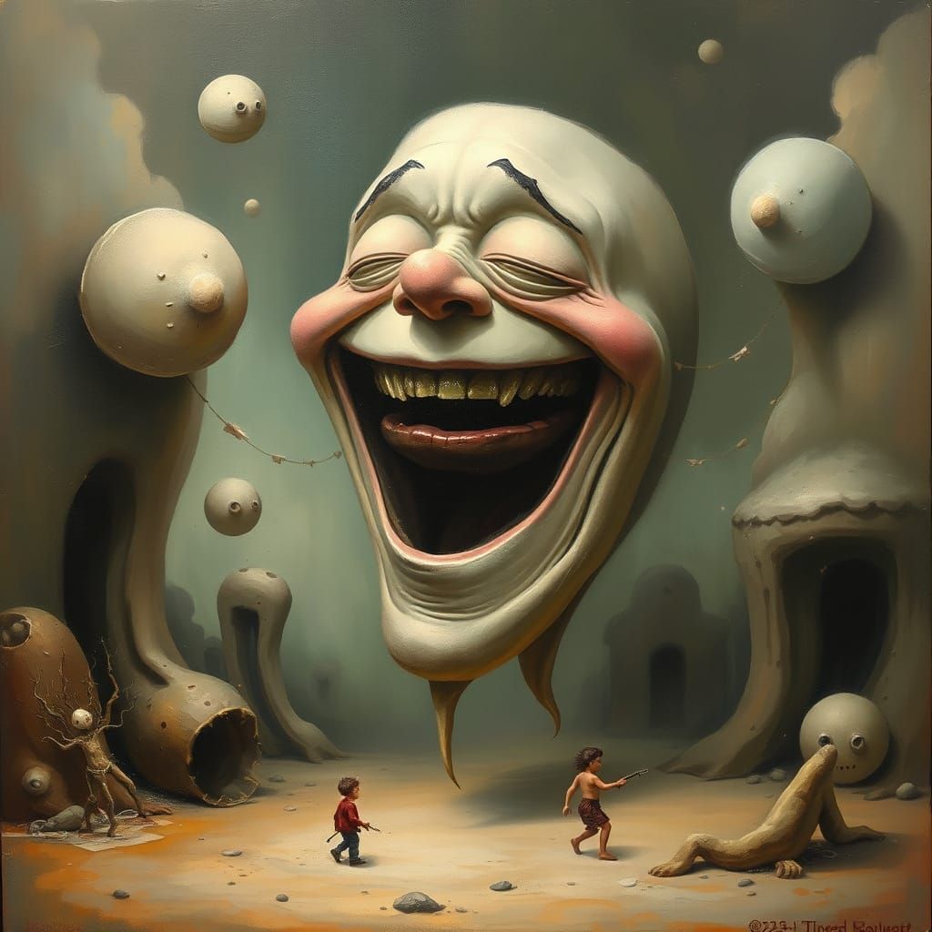 Surreal Whimsical Painting of a Giant Laugh