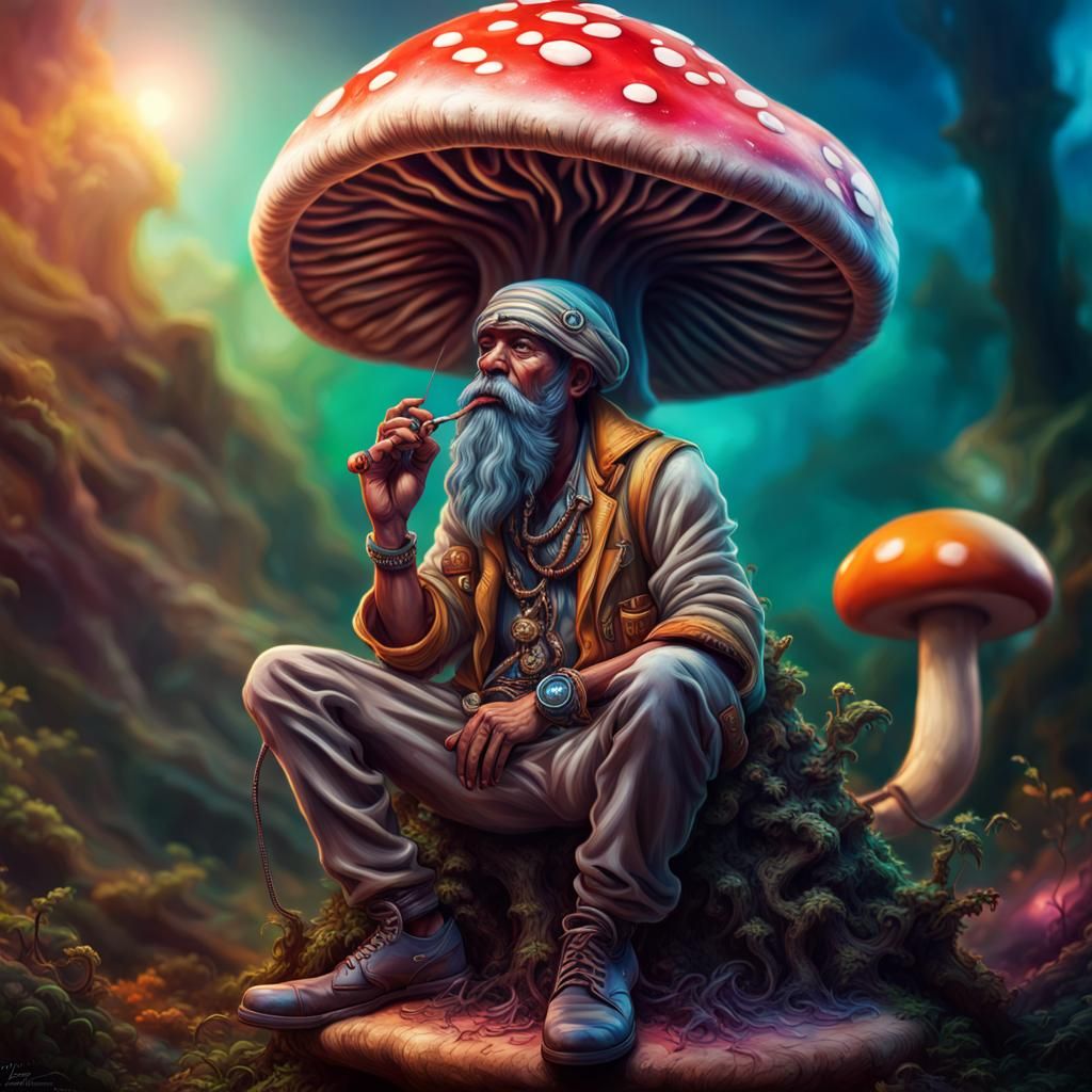 Absolem Smoking Hookah on Mushroom: Hyperrealistic Art