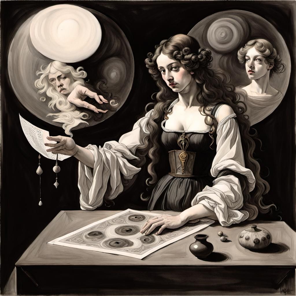 Mystical Fortune Teller in Psychedelic Renaissance Style