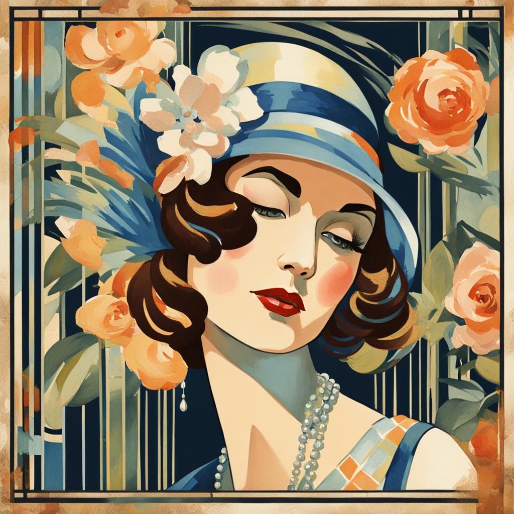 Art Deco Flapper in Gouache Style Poster