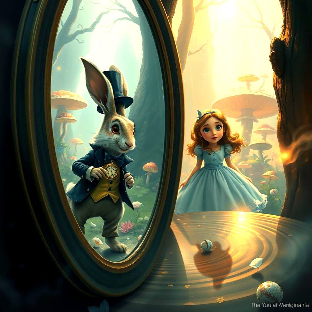 Alice in Wonderland: White Rabbit Enters Looking Glass