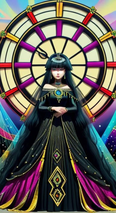 Giant Jeweled Clock with Woman in Chiffon Dress