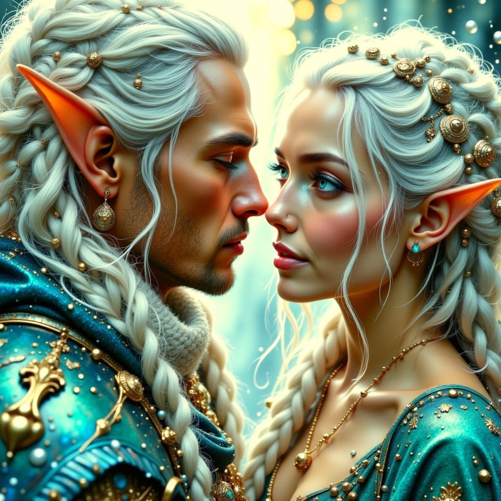 Ethereal Elf Couple in Enchanted Landscape
