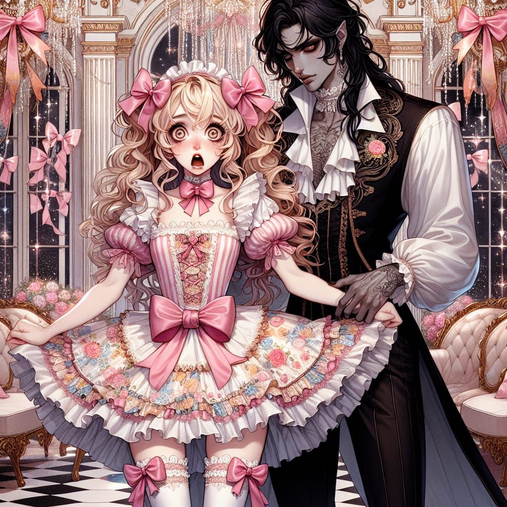 Vampire's Maid in Opulent Garden Illustration