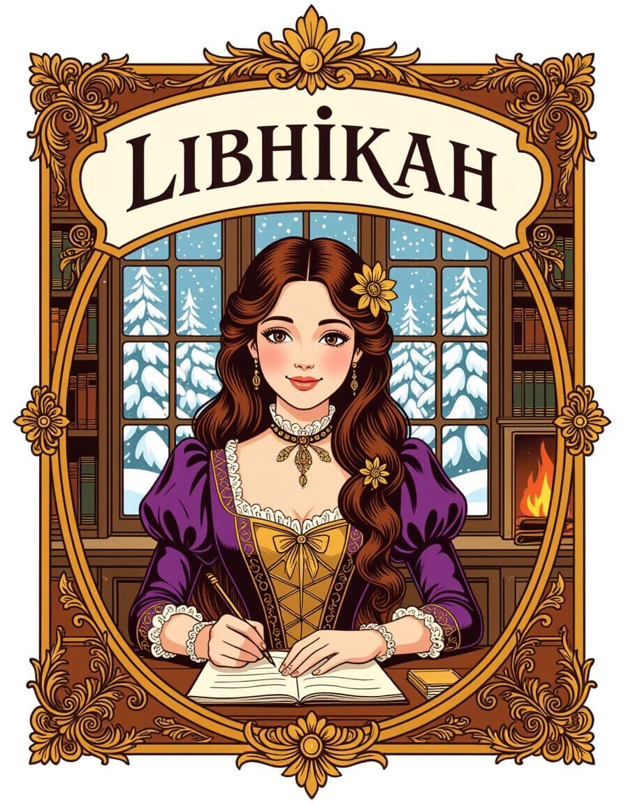 Victorian Logo Emblem for Libhikah with Young Lady Writing