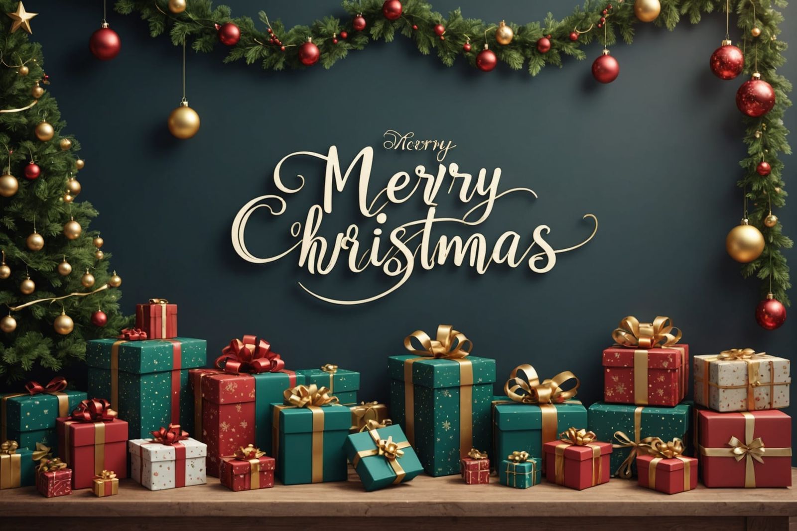 Festive Merry Christmas Script with Presents