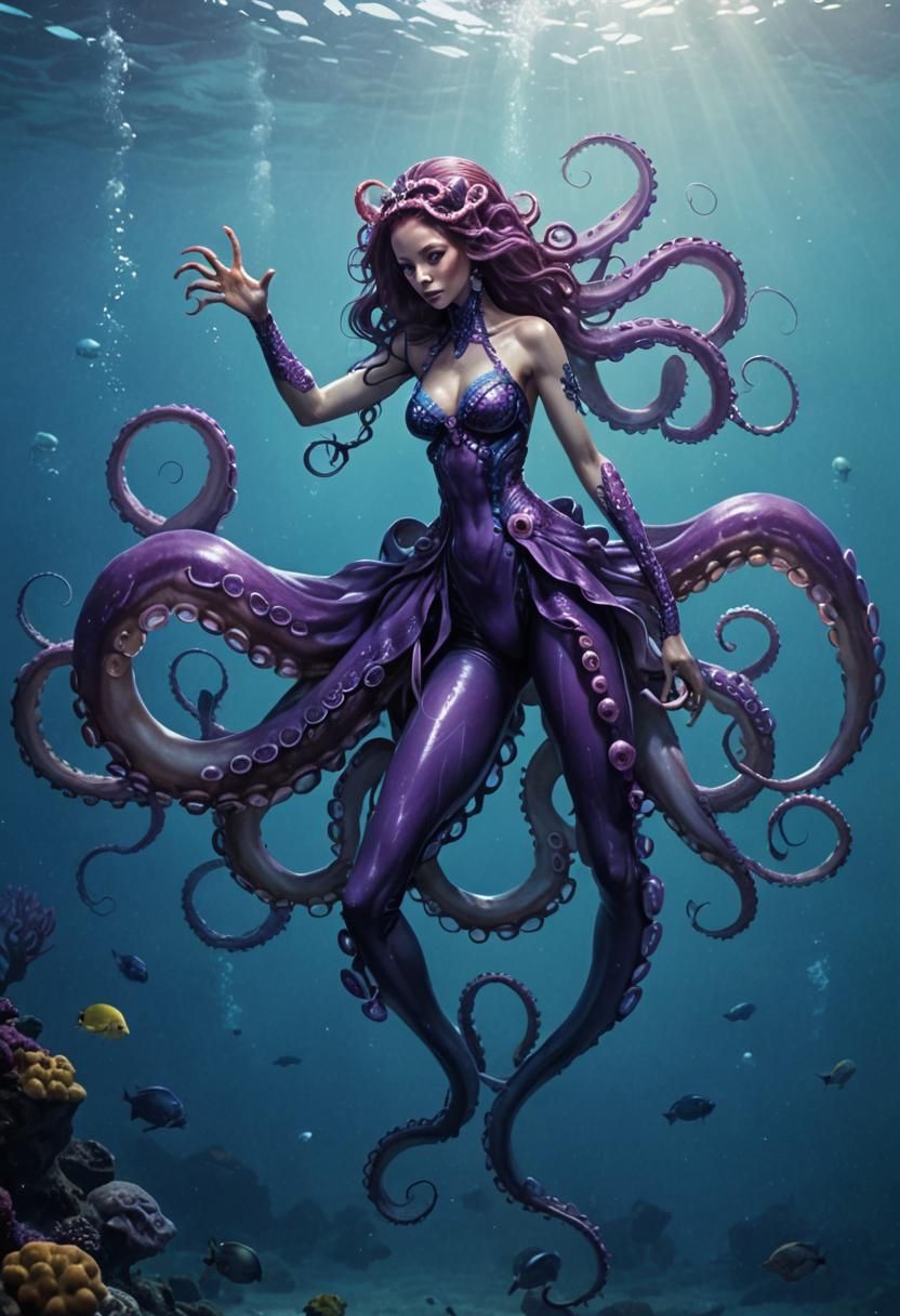 Underwater Cecaelia Practicing Magic