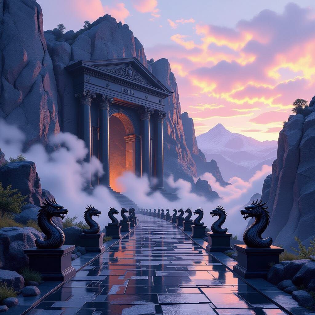 Mystical Dragon Lair Entrance at Dawn