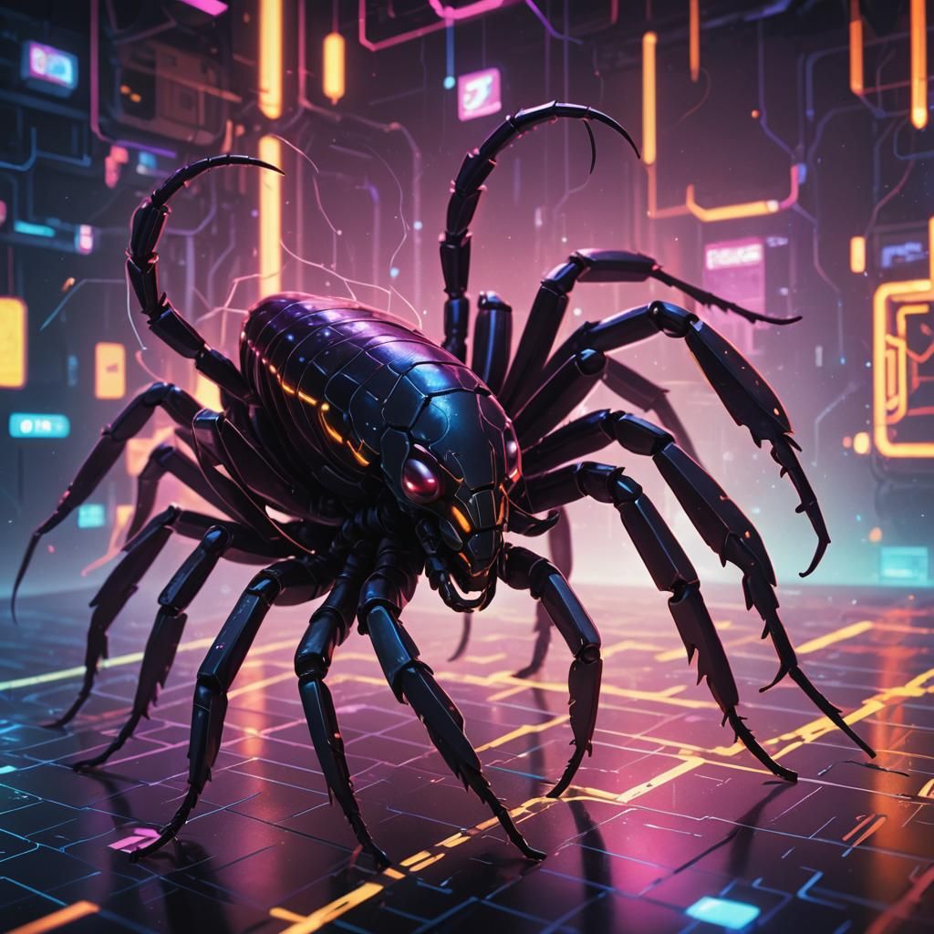 Cyberpunk Scorpion on Neon Grid Illustration