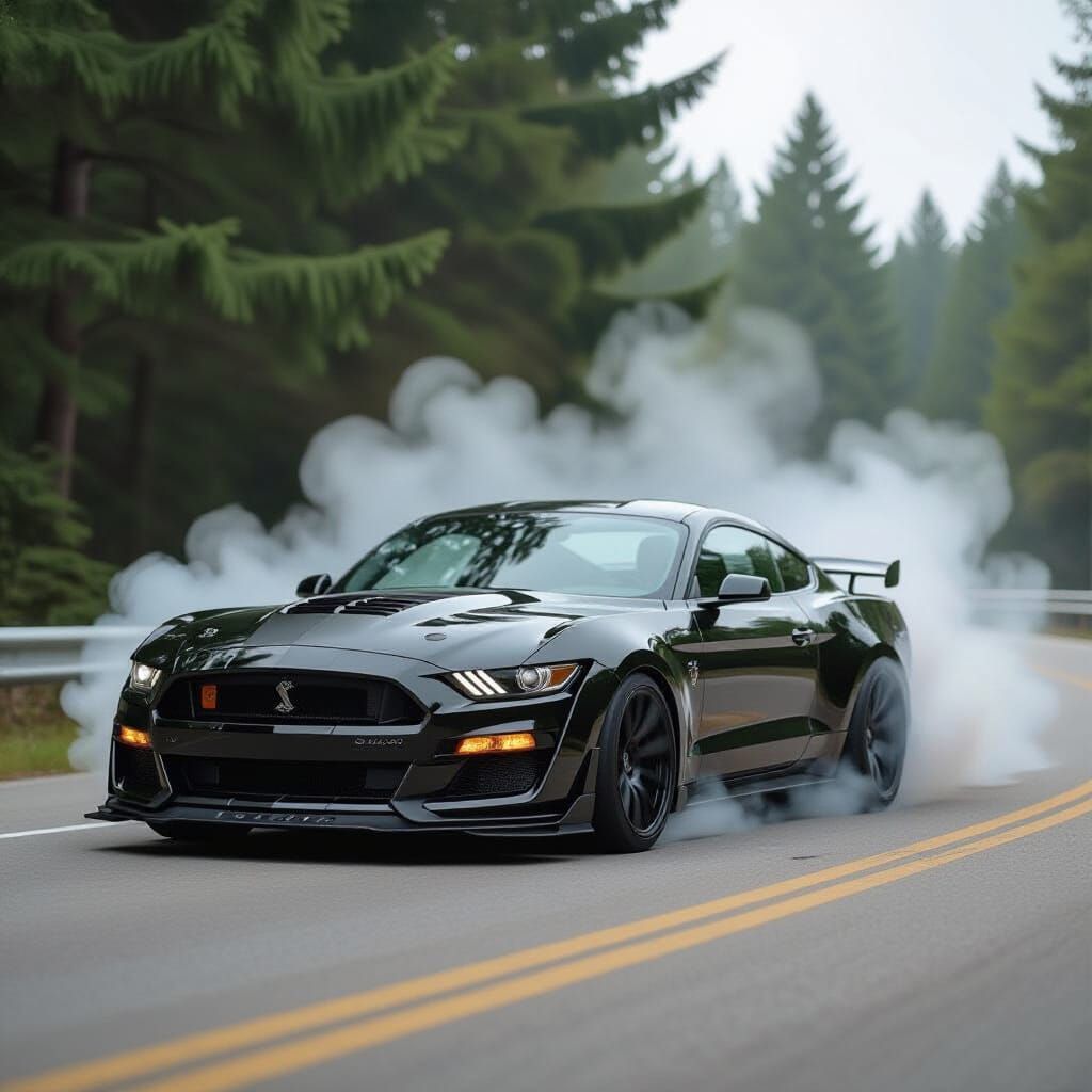 Black Ford Mustang Shelby Emerging from Portal