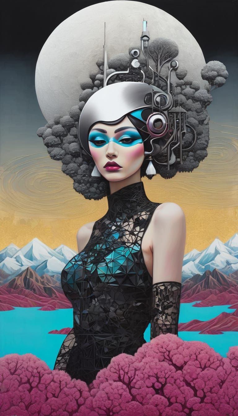 Alien World Sunset with Double Exposure and Baroque Elements