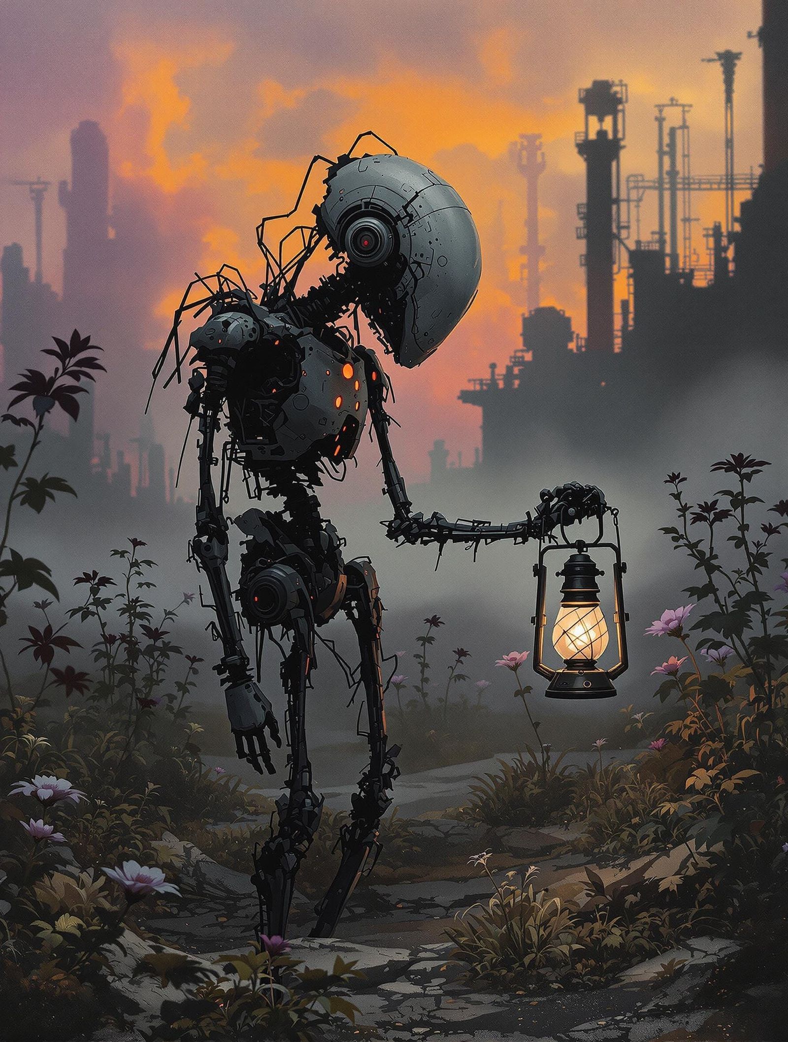 Ethereal Droid Legacy in Softened Industrial Wasteland