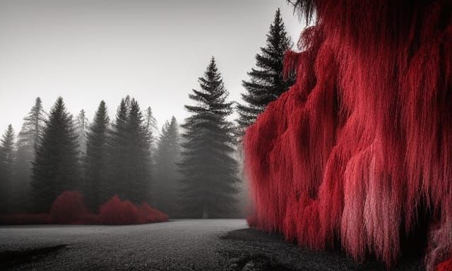 Misty Crying Eyes in Red Ink Dreamscape