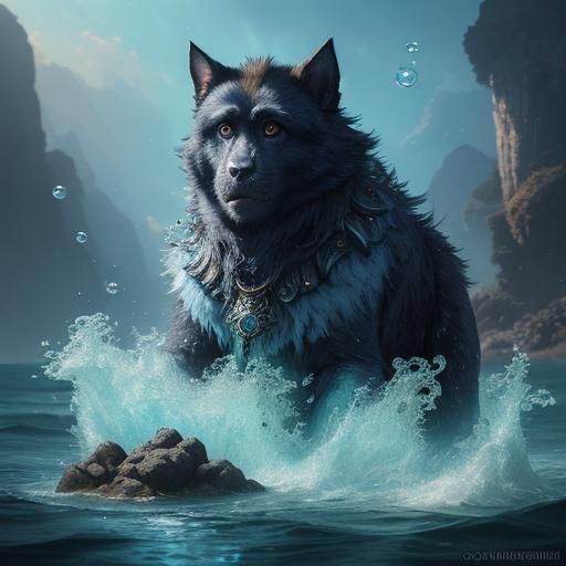 Dog, Cat, Monkey, Chick Hybrid Plays in Sea