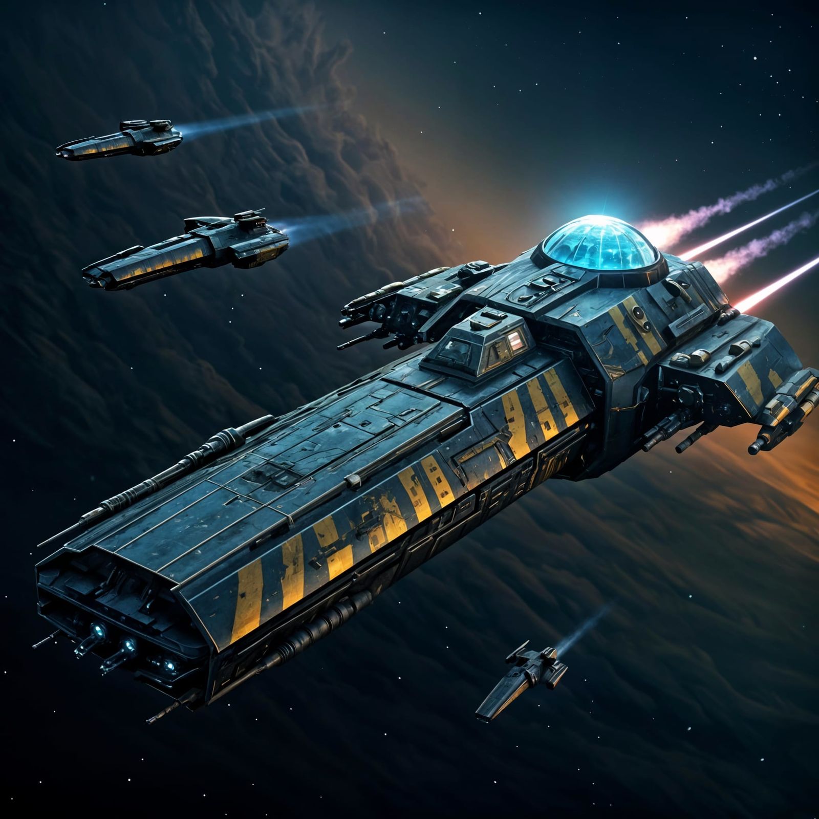 Epic Sci-Fi Spacecraft with Intricate Mech Details and Laser...