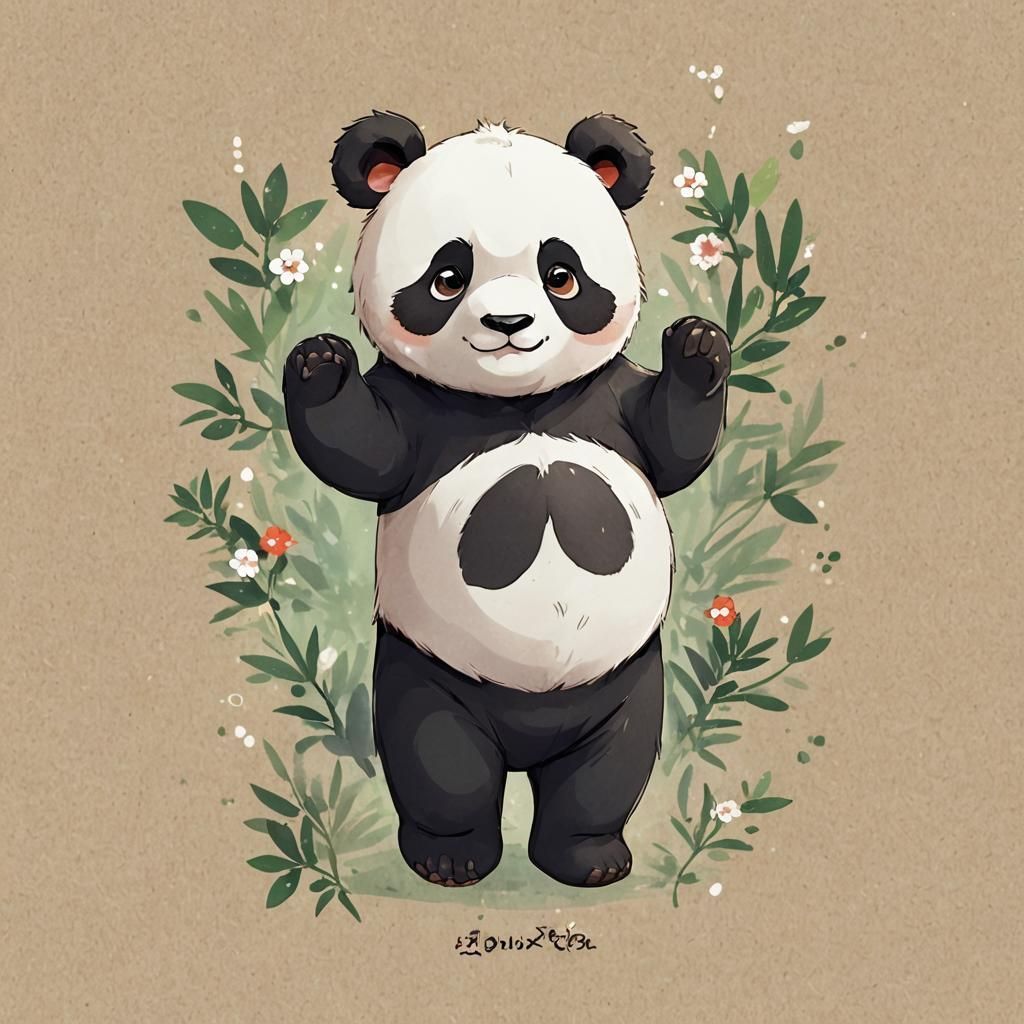 Cute Panda in Anime Style