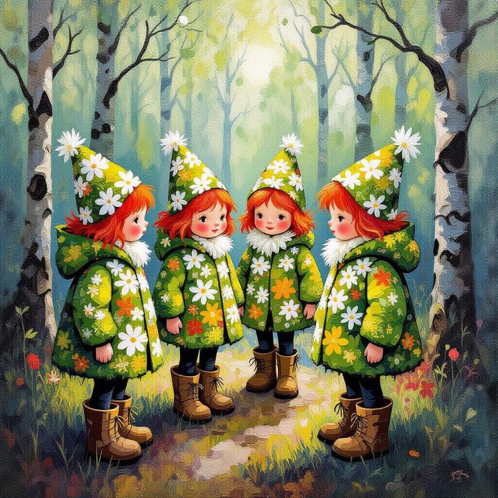 Surreal Forest Folk in Neo-Impressionist Style