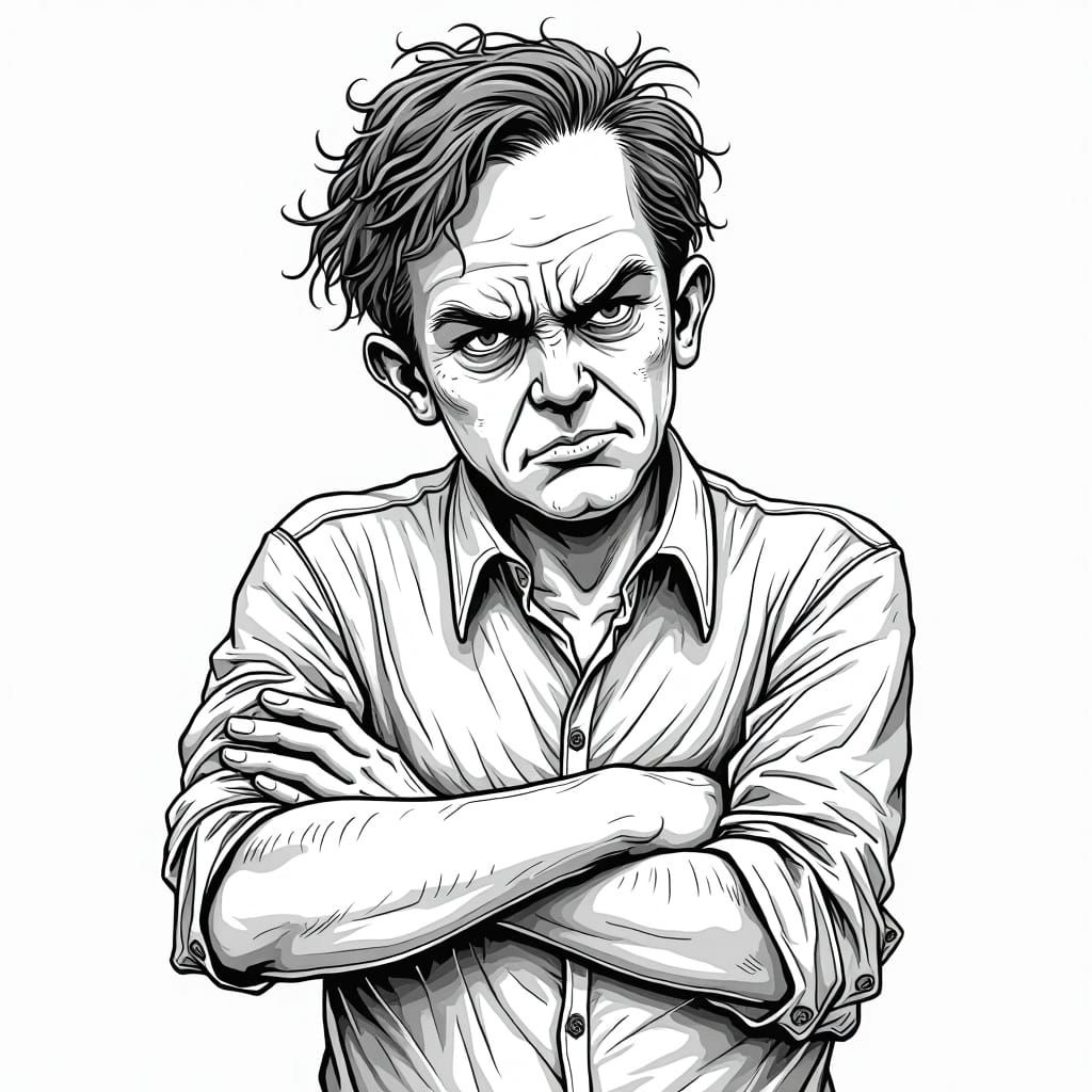 Monochrome Drawing of a Disgruntled Person