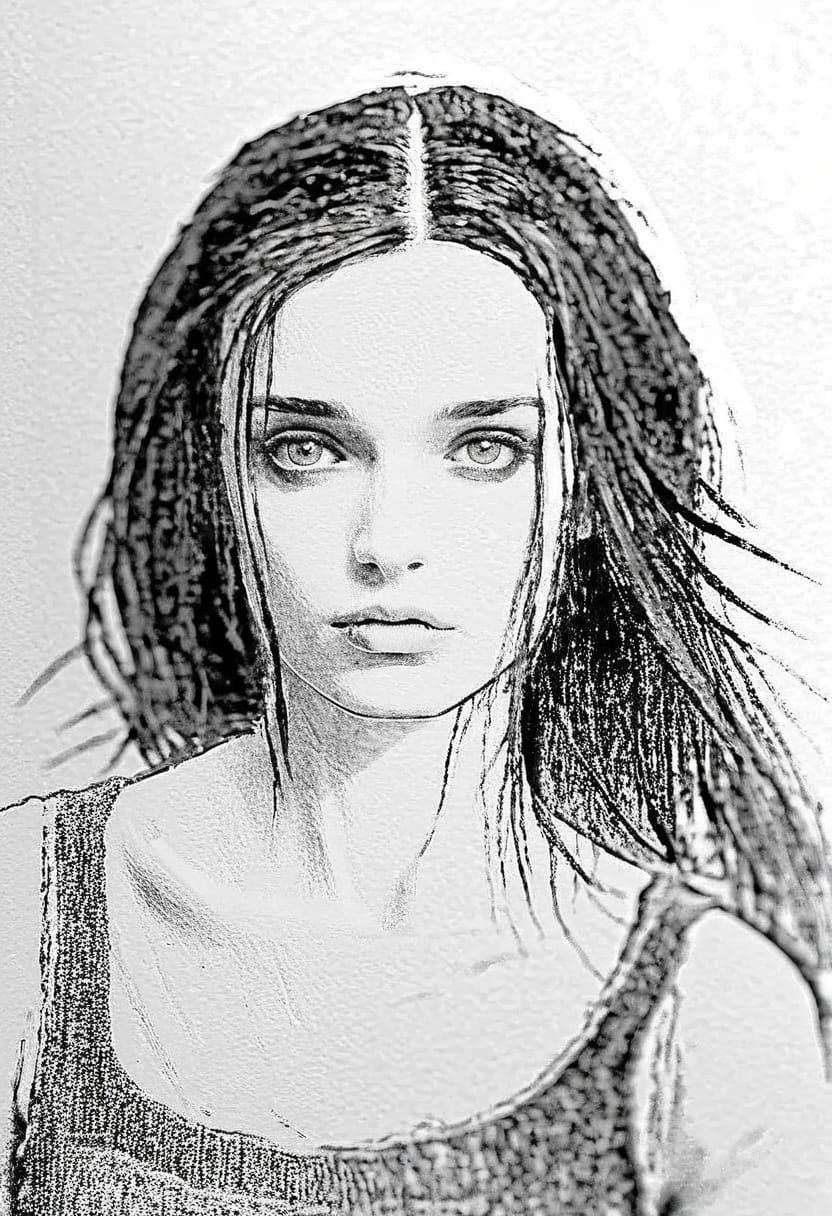 Goth Girl Portrait as Charcoal Drawing