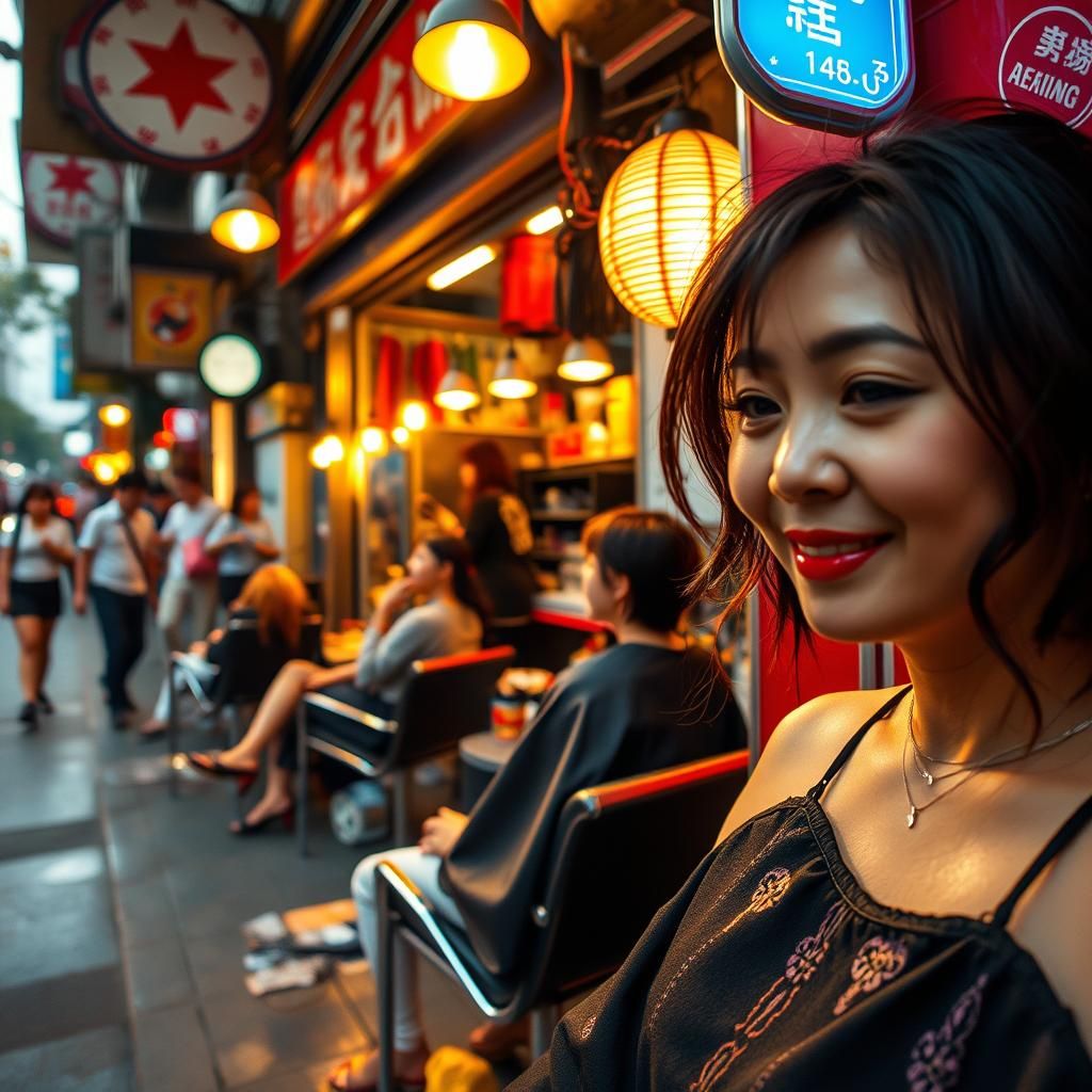 Guangzhou Hairdresser: Vibrant Street Scene Portrait