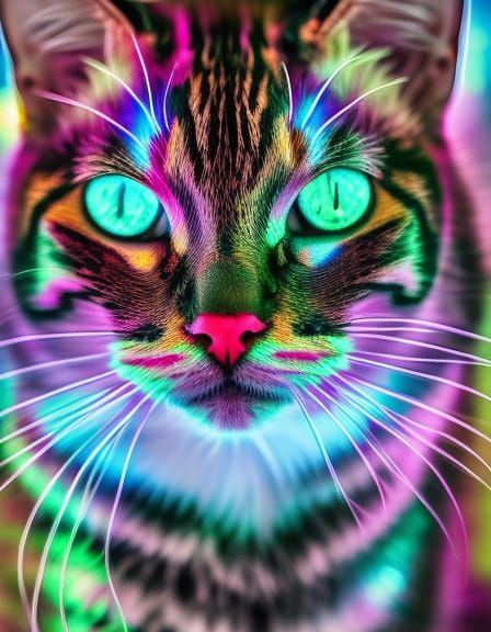 Bioluminescent Pink Cat with Glowing Eyes