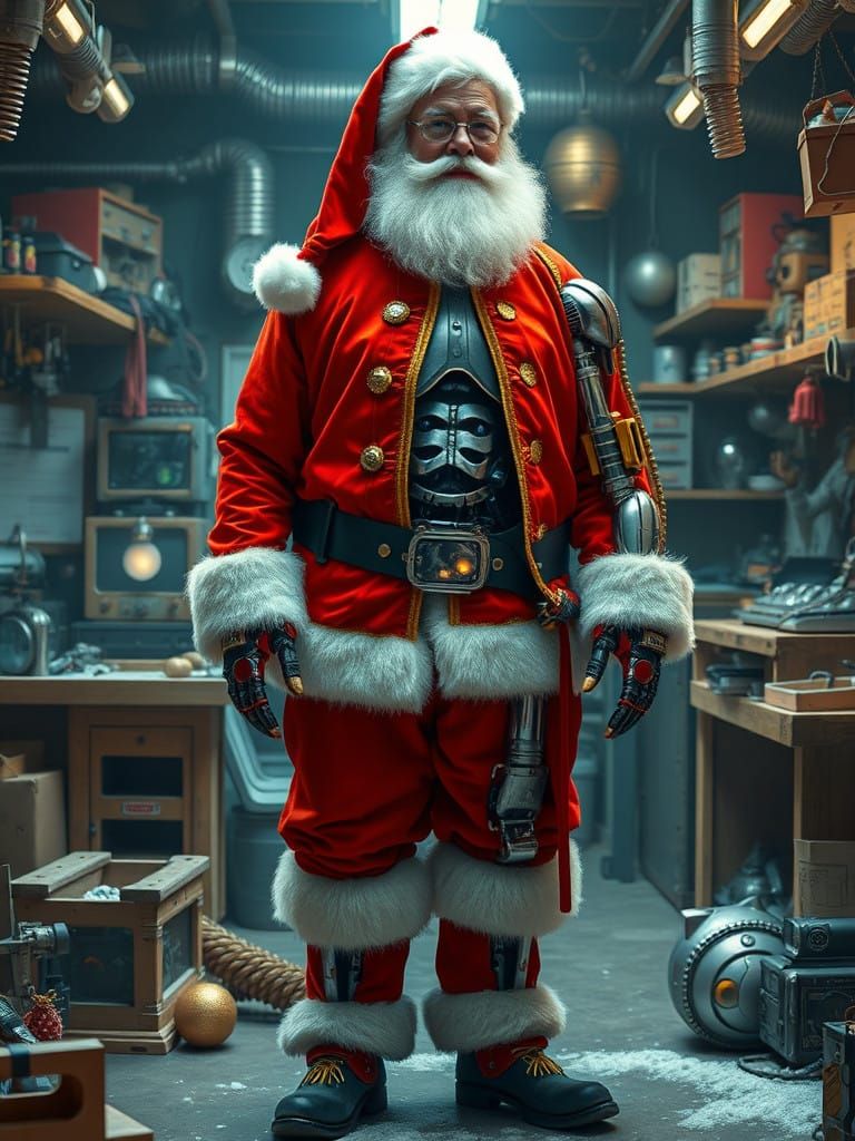 Jolly Santa Robot Emerges from Traditional Workshop