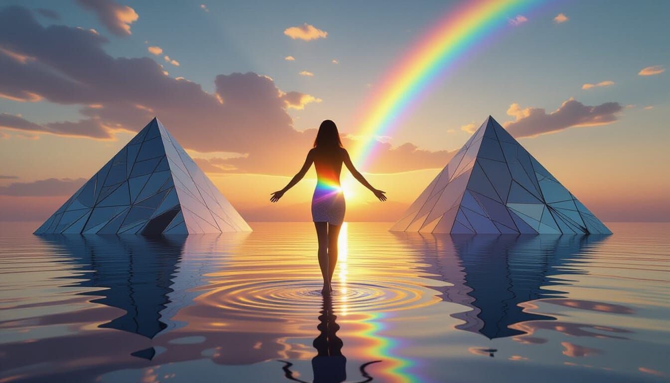 Woman with Prism in Surreal Dreamscape