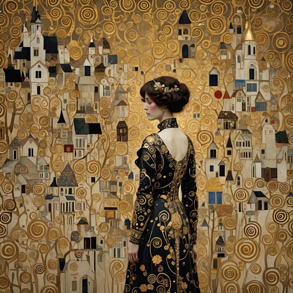 Golden Art Nouveau Inspired Digital Painting