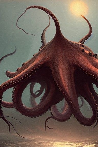 Monster Octopus Attacks Ship: Dark Fantasy Art