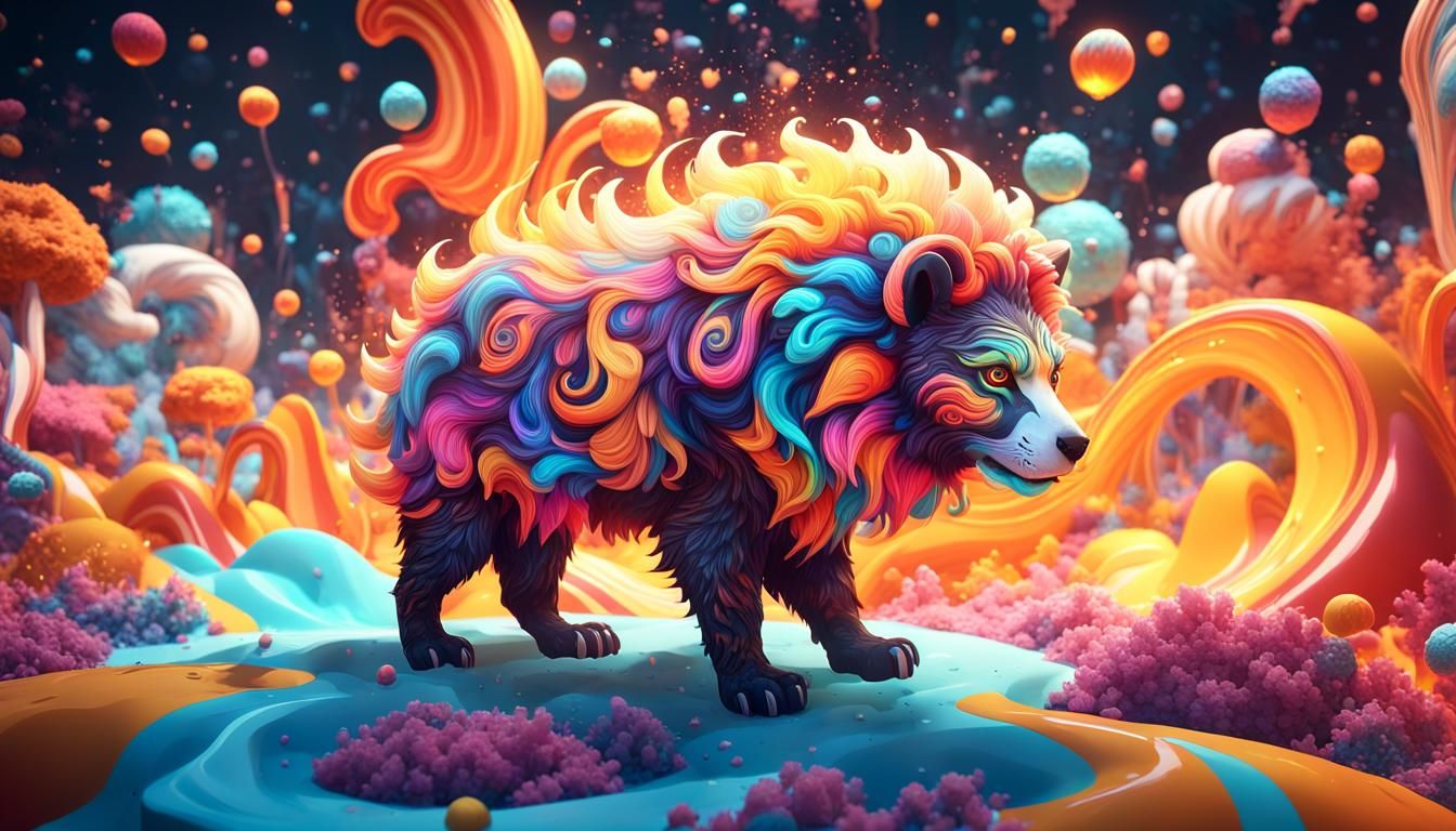 Vibrant Pyro Animal in Swirling Candyland Wonderland