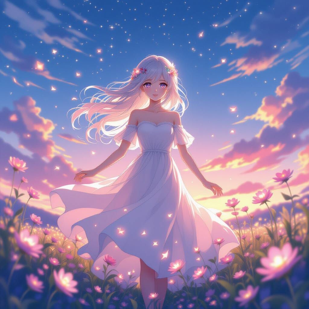 Ethereal Anime Girl in Twilight Meadow
