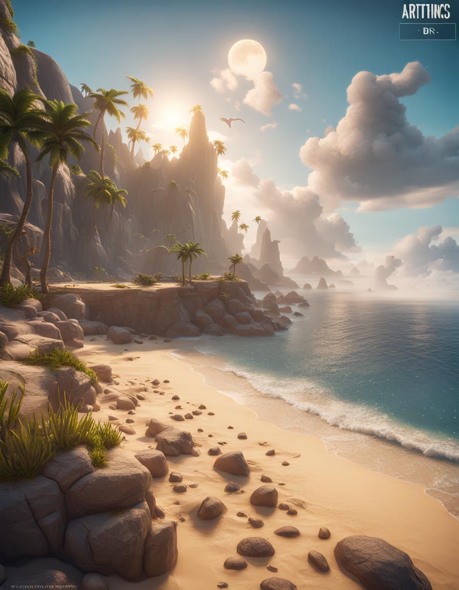 Fantasy Beach in 3D Cinematic Style
