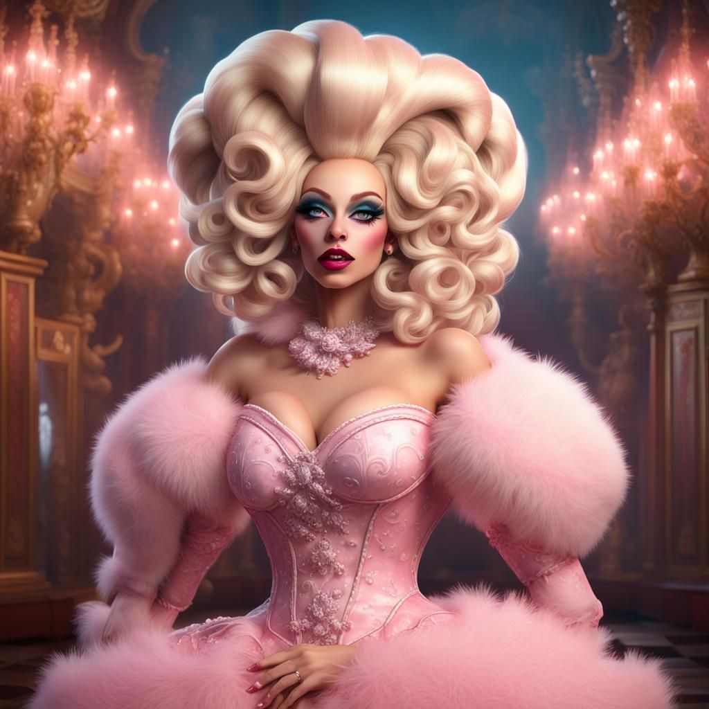 Detailed Digital Painting of Drag Queen in Pink Dress