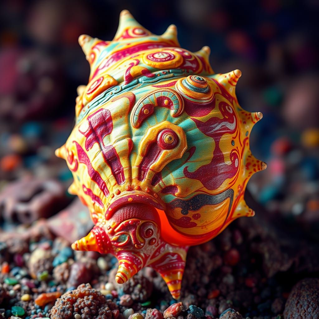 Vibrant Seashell in Splash Art Style