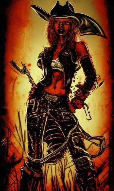 Gritty Cowgirl Assassin Concept Art in Gothic Style