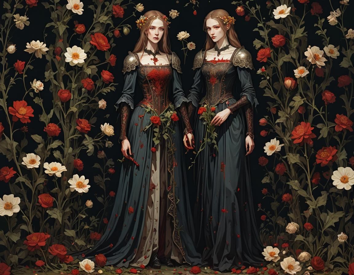 Medieval Night: Slender Figure with Flowers