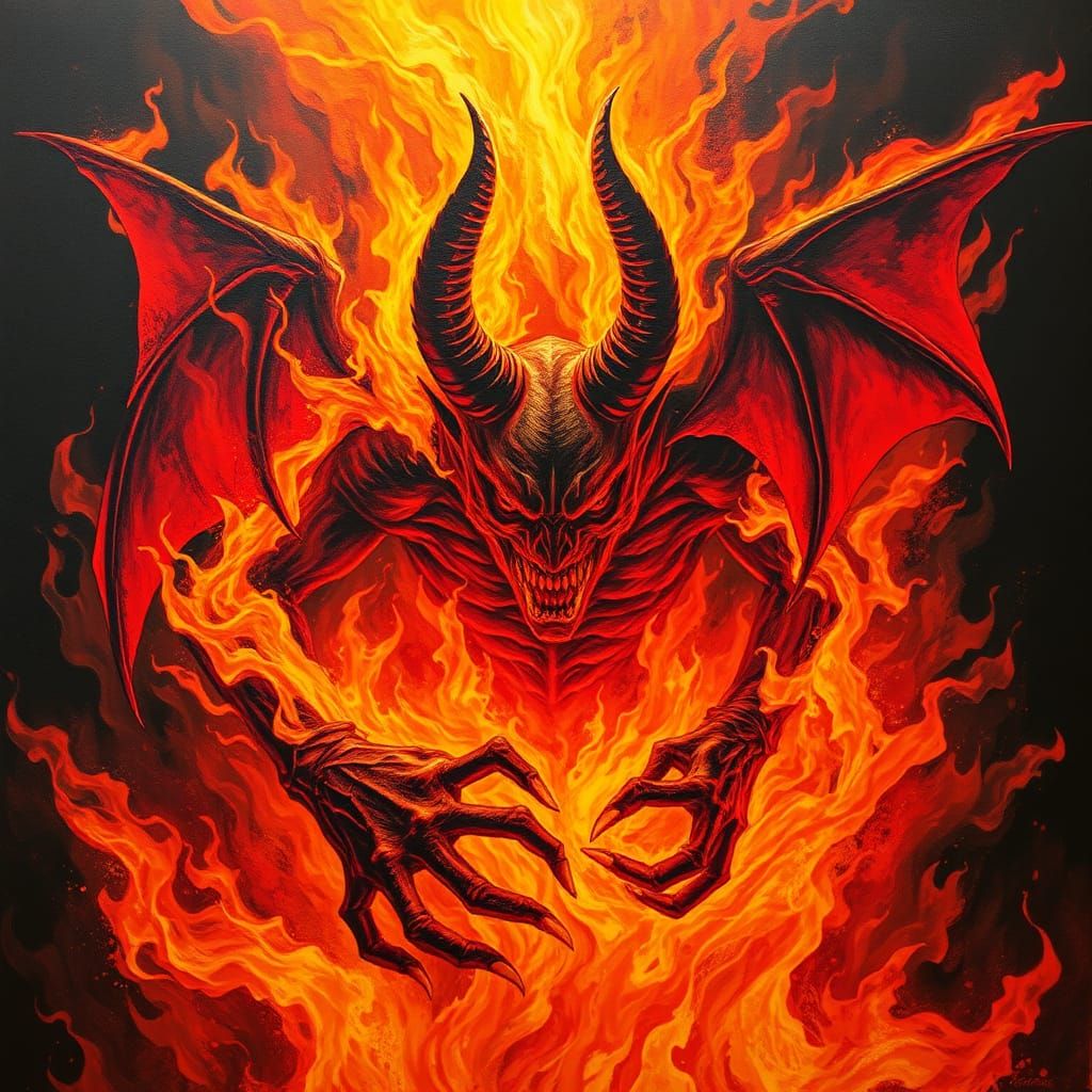 Encaustic Demon of Chaos in Raging Fire