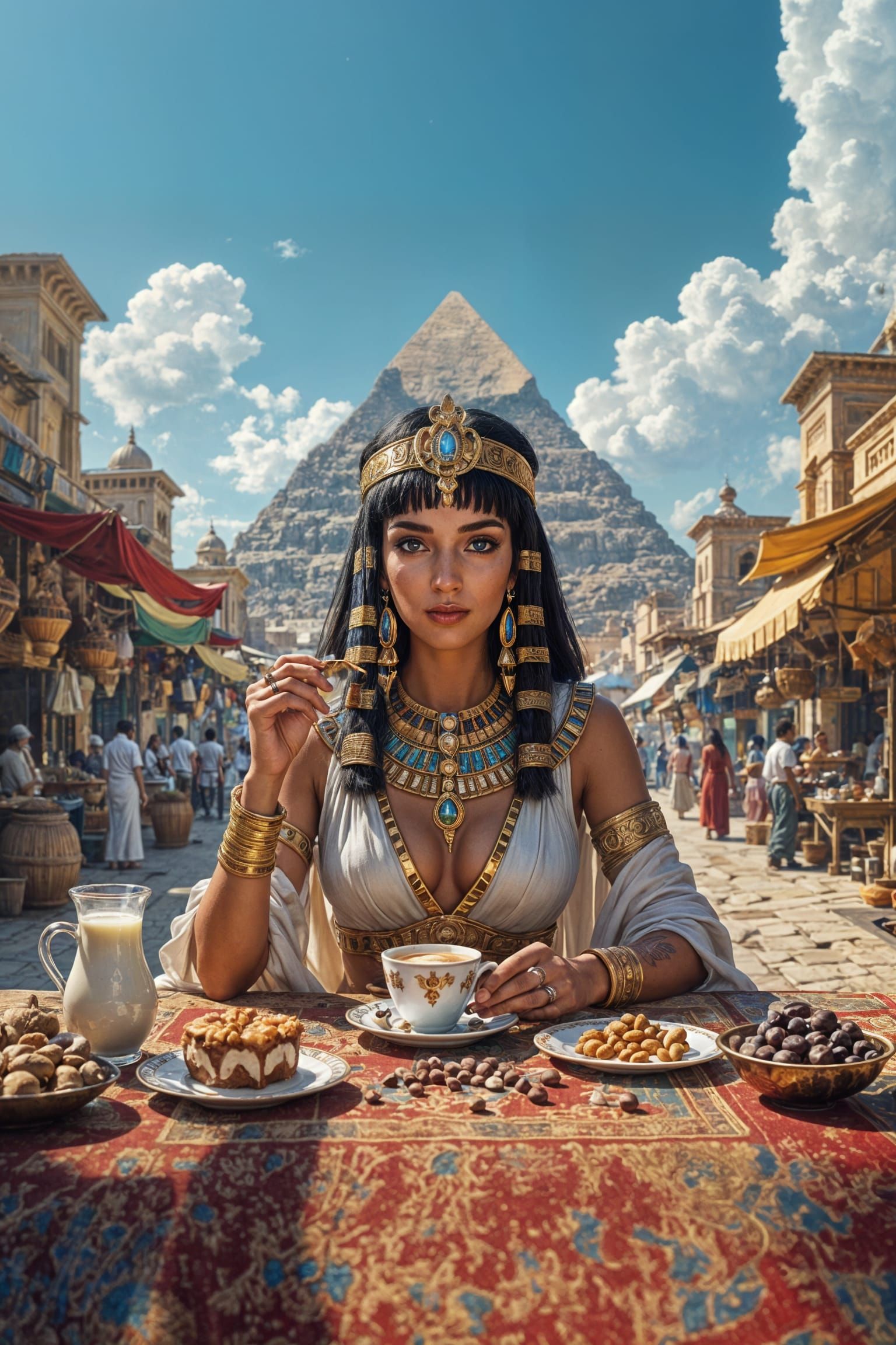 Cleopatra in Ancient Egyptian Market, Fantasy Concept Art