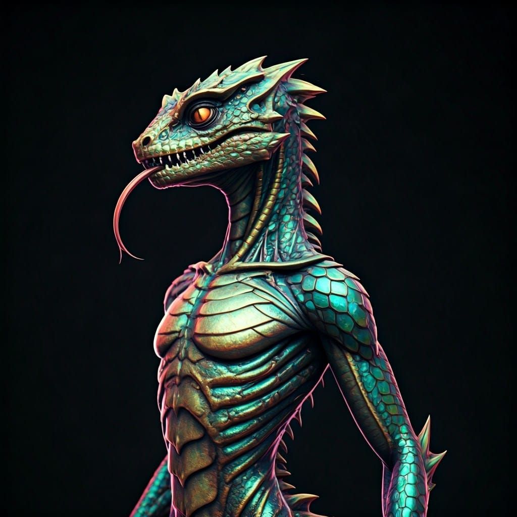 Iridescent Reptilian Shapeshifter in Futuristic Digital Art