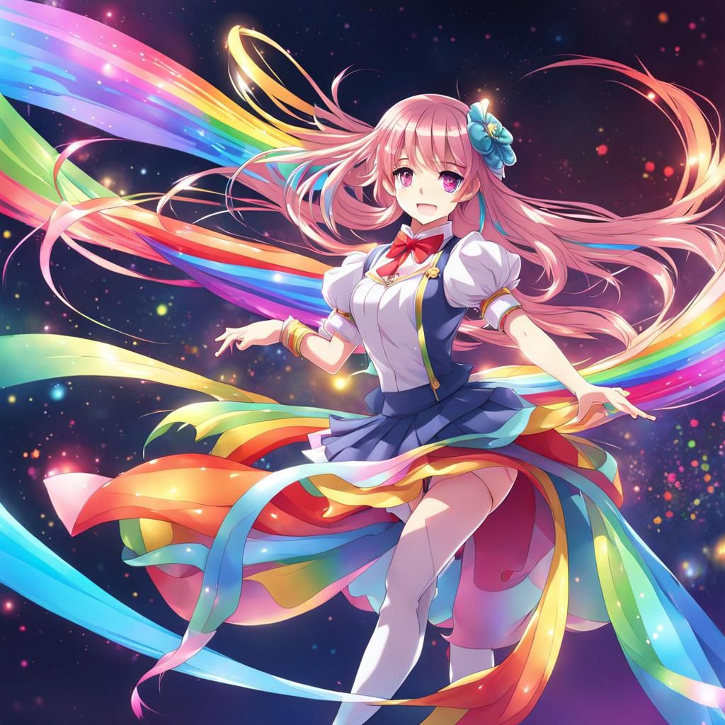 Rainbow Girl Dancing in Anime Style
