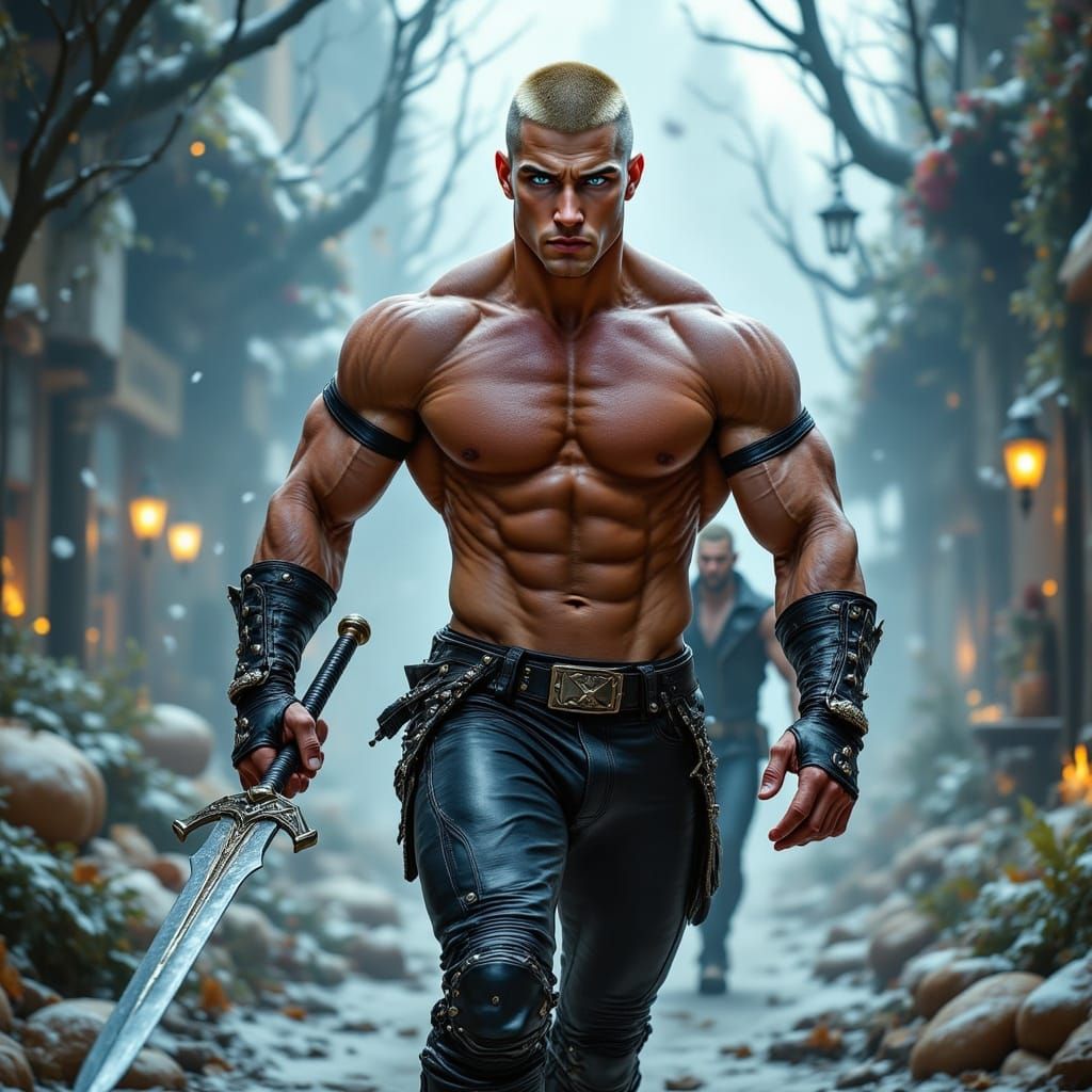 Muscular Swordsman in Alien World, Dark Fantasy Style