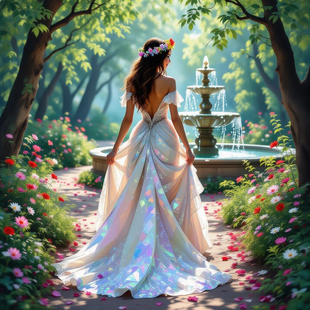 Woman in Shimmering Glass Gown and Crown