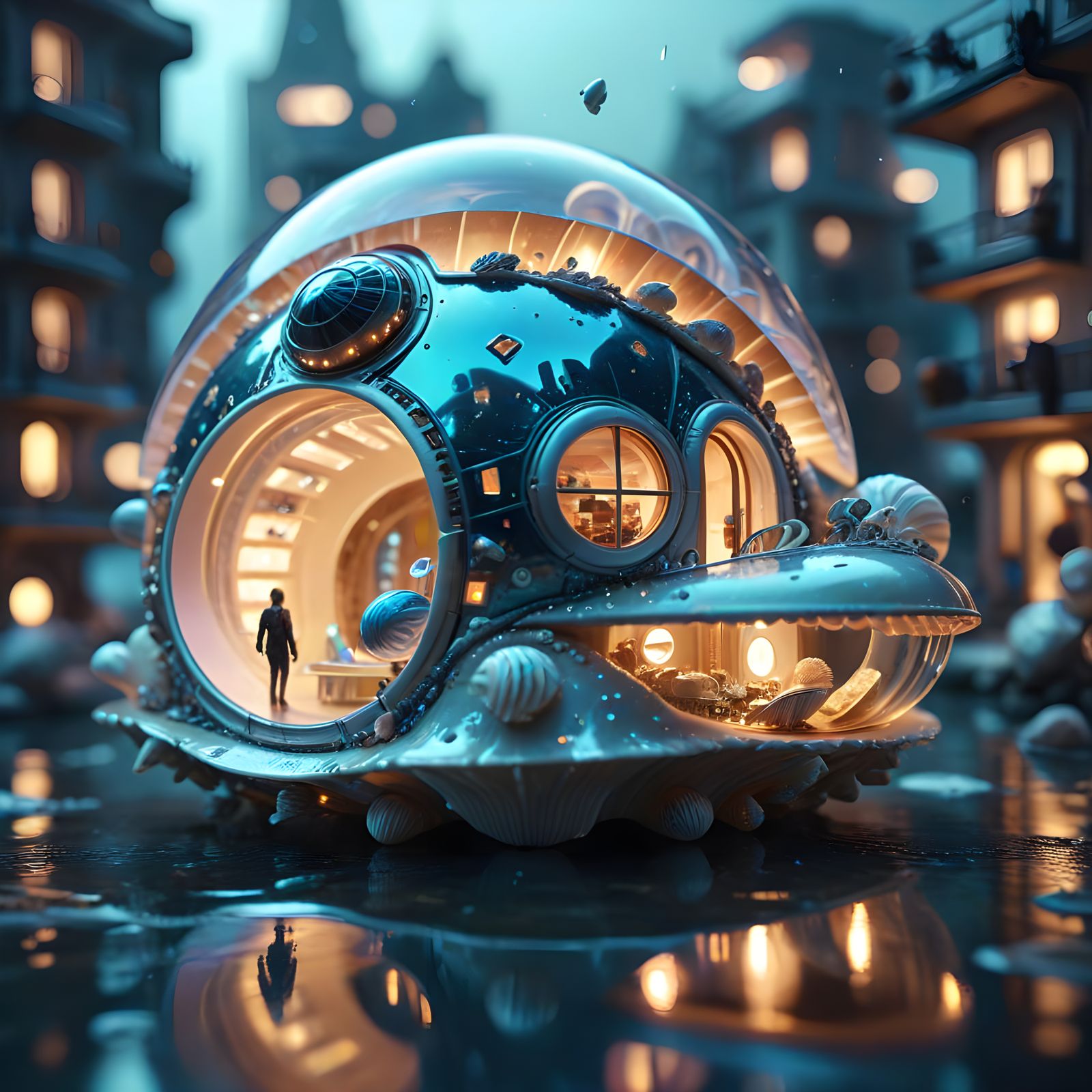 Surreal Seashell Metropolis Unfolds in Futuristic Harmony