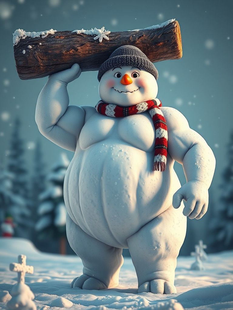 Snowman Weightlifting Champion in Detailed Matte Painting