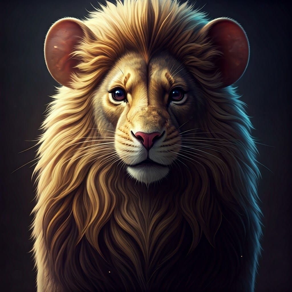 Majestic Mouse-Lion Hybrid in Fantasy Setting