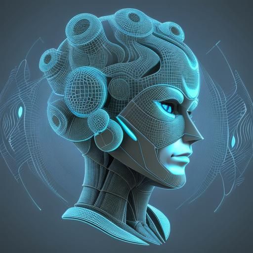 Futuristic Robot Head Thinking in Abstract Style